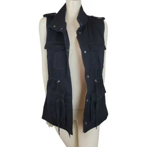 Aritzia Talula Yerwood Utility Vest Flap Pockets Drawstring Waist Epaulet - Picture 3 of 12